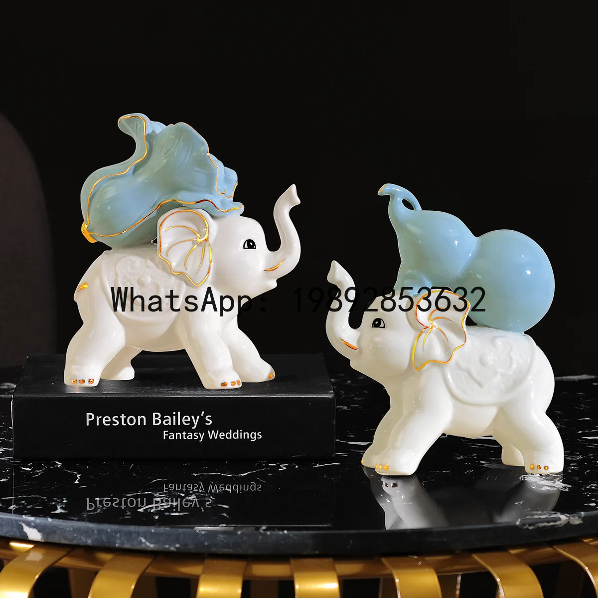 

a21 ceramic elephant ornament pair gourd cabbage home office desktop creative crafts