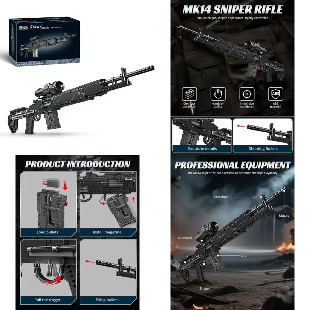 Set di blocchi da costruzione per cecchino MK14 - Mattoni giocattolo militari da 1468 pezzi per bambini e adulti