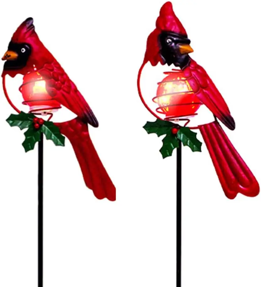 

Cardinals Solar Garden Stake Lights with Red Bird Figurine, Solar Powered Christmas Pathway Decoration