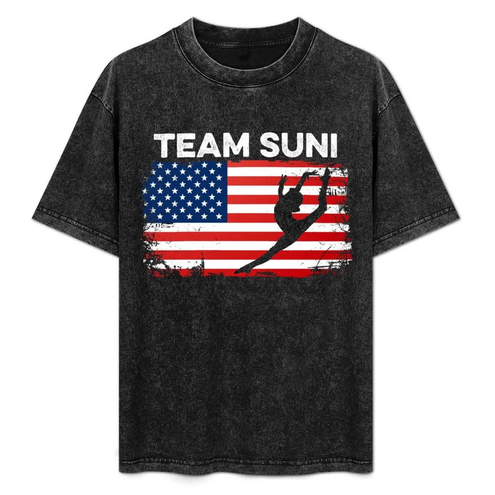 Camiseta informal sencilla de talla grande con bandera de Estados Unidos para gimnasta Sunisa Lee de Team Suni Gymnastics