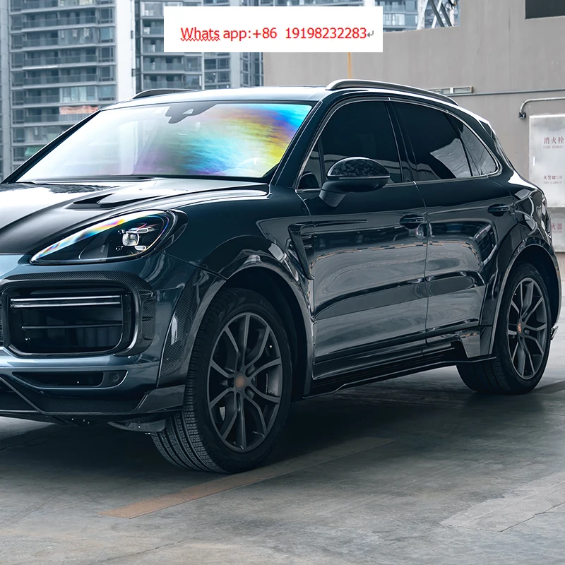 2018-2024 Cayenne 9Y0 Carbon Fiber Side Skirts Body Side Guards With New Bumper Cut-Outs For Fog Lights For Upgrade - Image 2