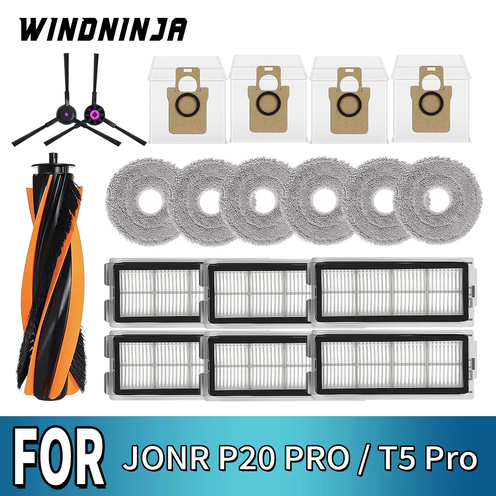 Replacement Parts Compatible for JONR P20 PRO / T5 Pro Robot Vacuum Mop Cloth Main Side Brush Dust Bag HEPA Filter Accessories