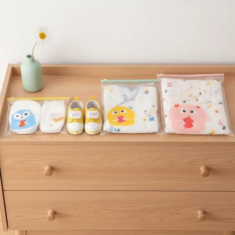 Cute Cartoon Baby Storage Bags 5Pc Waterproof Resealable Zipper Writable Label For Clothing Baby Items Household Organizer Pouch