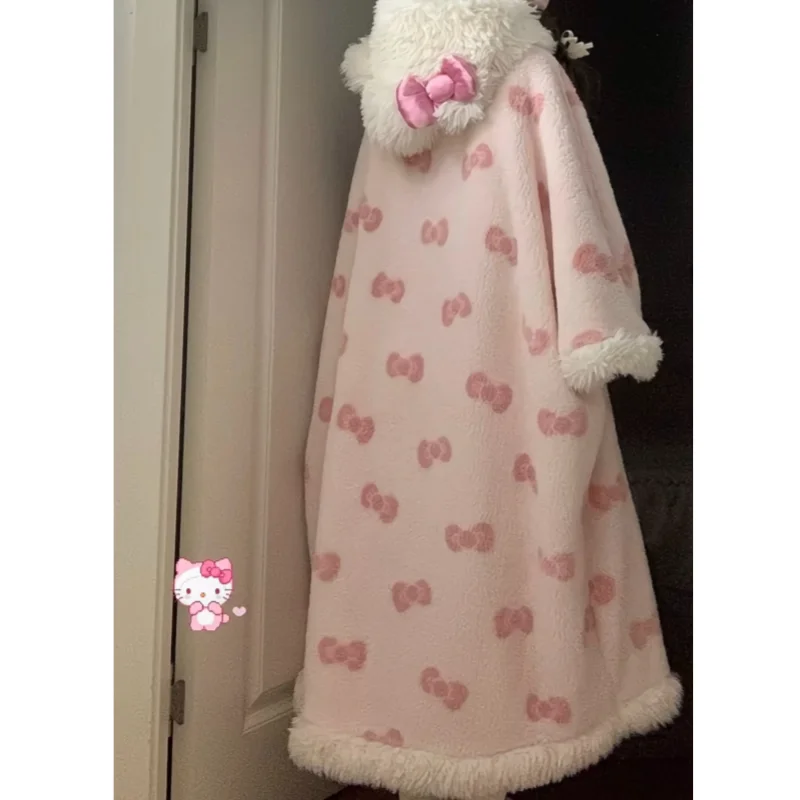 Cartoon Hello Kitty Plush Pajamas Thickened Robe Cute Anime Sanried Kawaii Loungewear Plush Blanket Soft Hooded Embroidery Cute