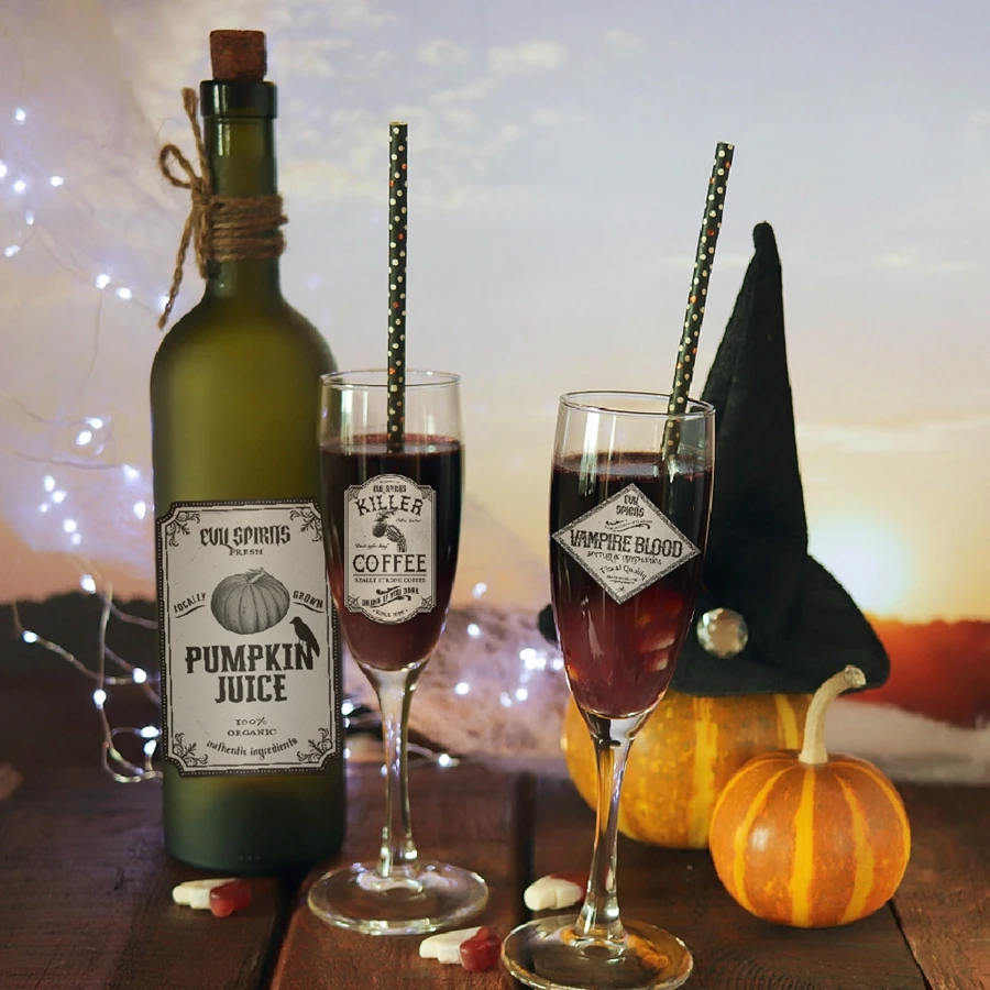 12 個ハロウィンワインボトルステッカーバー飲料ボトルラベル - Supply Event のレビューと価格