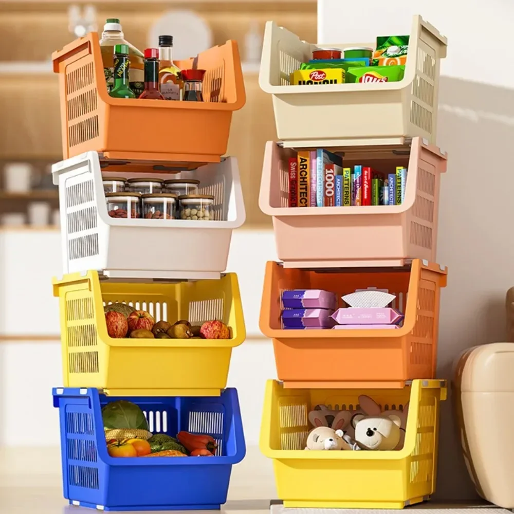 Storage Basket Stackable With Wheels Bathroom Shelves High-capacity Rack Vegetable And Fruit Basket Multi-layer Toy Storage Rack