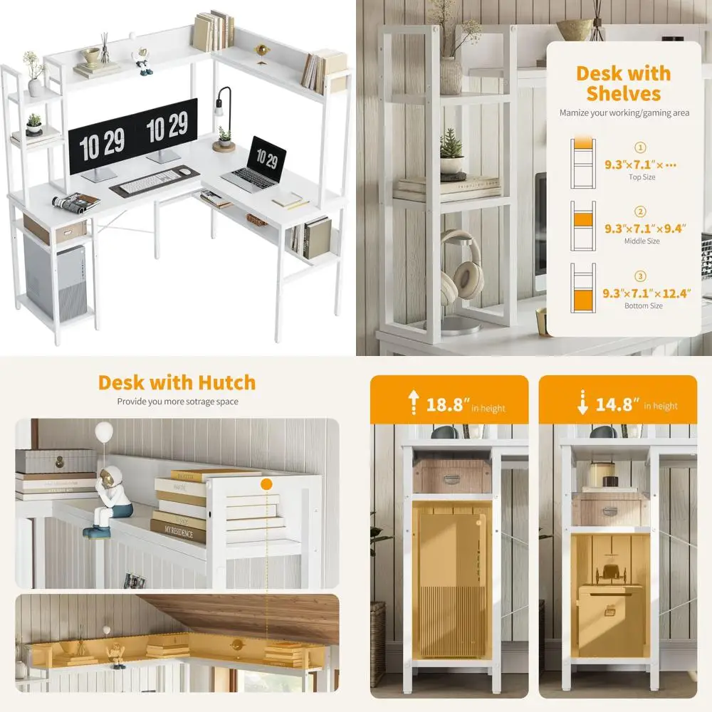 

60-inch L-Shaped Corner Computer Desk with Storage and Bookshelf for Home Office