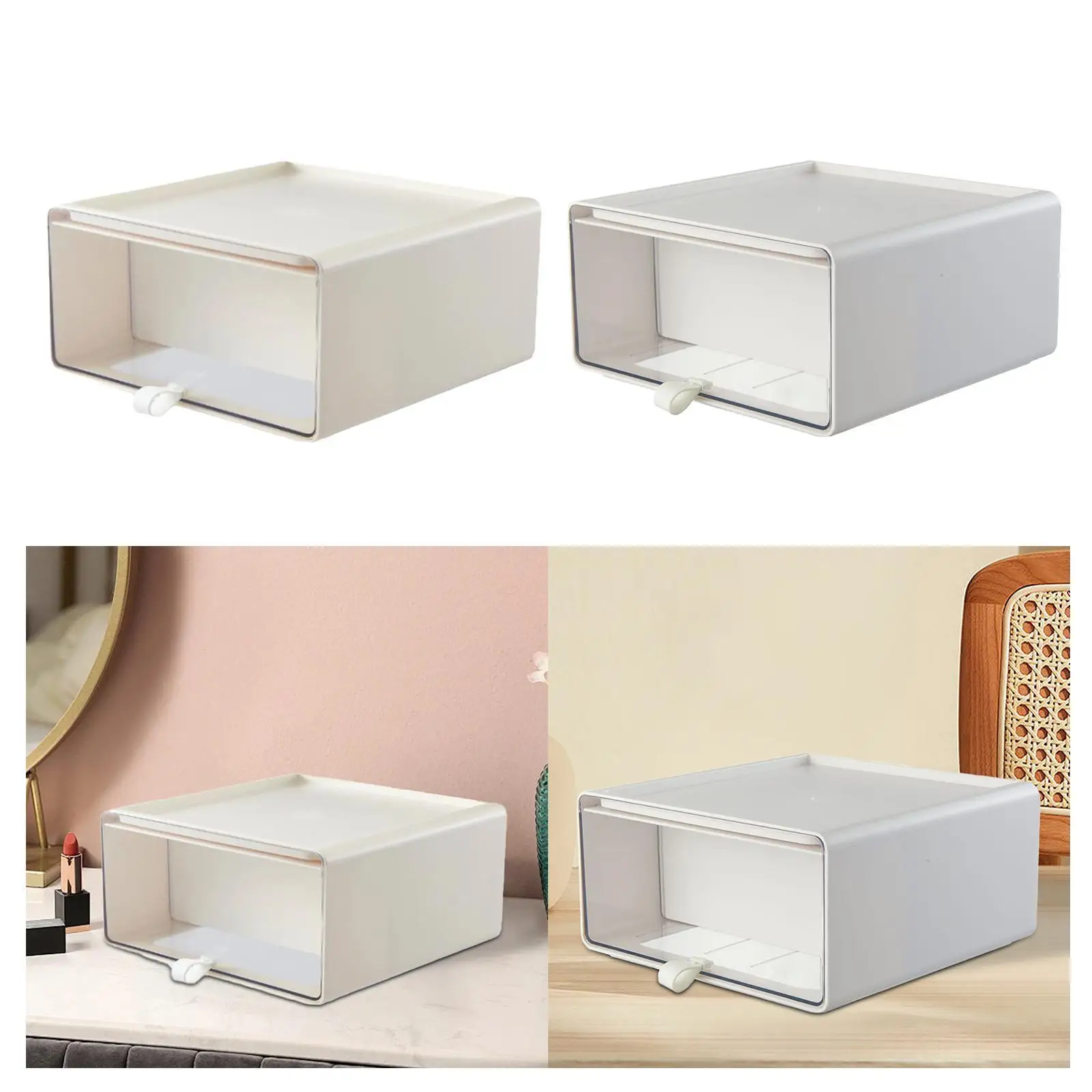 Drawer Type Desk Organizer Box Doll Storage Box Stackable Trendy with Divider Decoration Clear Display Box for Dorm Apartment