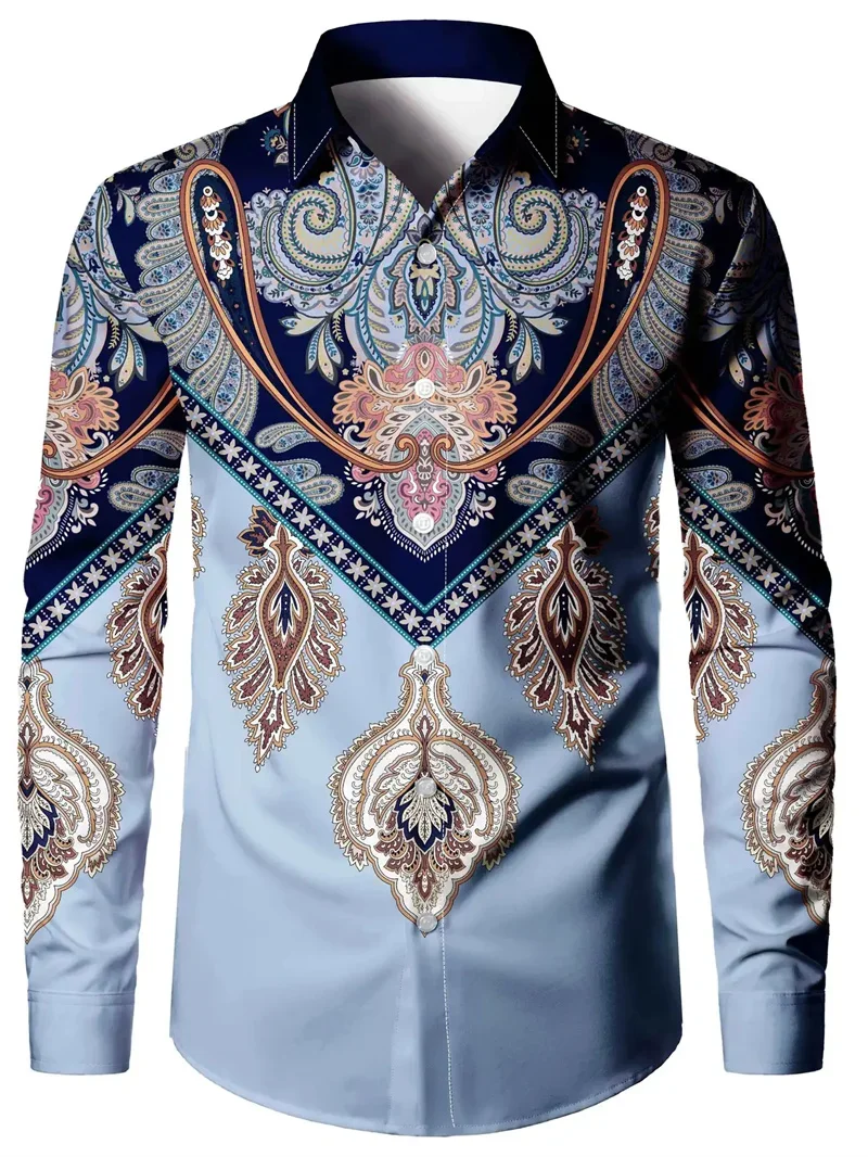 

Men's New 3D Printed Classic Business Casual Long-sleeved Lapel Button Top Shirt Plaid Comfortable Outdoor Top XS-6XL