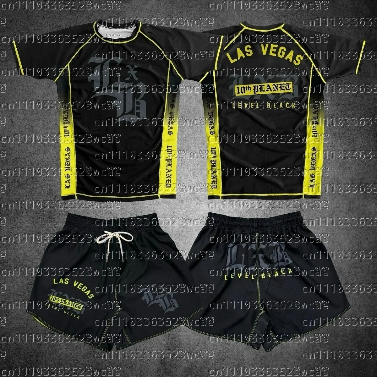 Conjunto de gimnasio Black V1 LXB AJJ Rash Guard Levelxblack RANKED V2 NIVEL NEGRO: Camiseta y pantalones cortos para fitness y conjunto familiar a juego