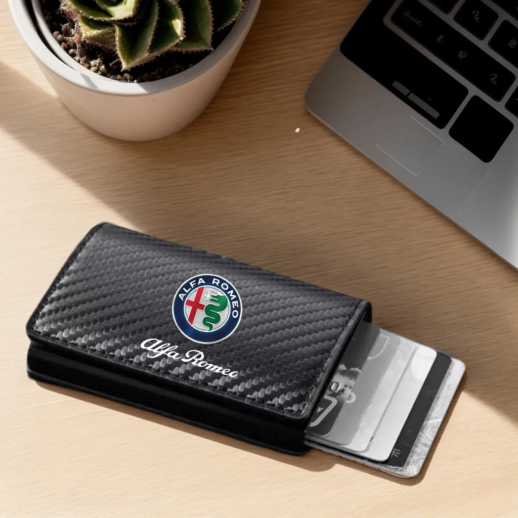 Carbon Fiber Leather Rfid Card Holder Pocket Men Wallets Money Bag For Alfa Romeo 159 Giulietta Stelvio 4C MITO 156 Giulia GT