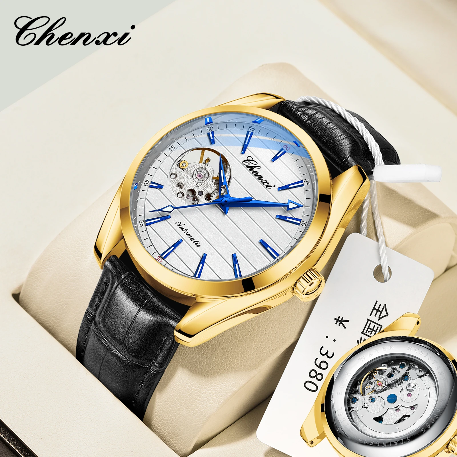 CHENXI 8806 New Leather Hollow Out Automatic Men's Luminous