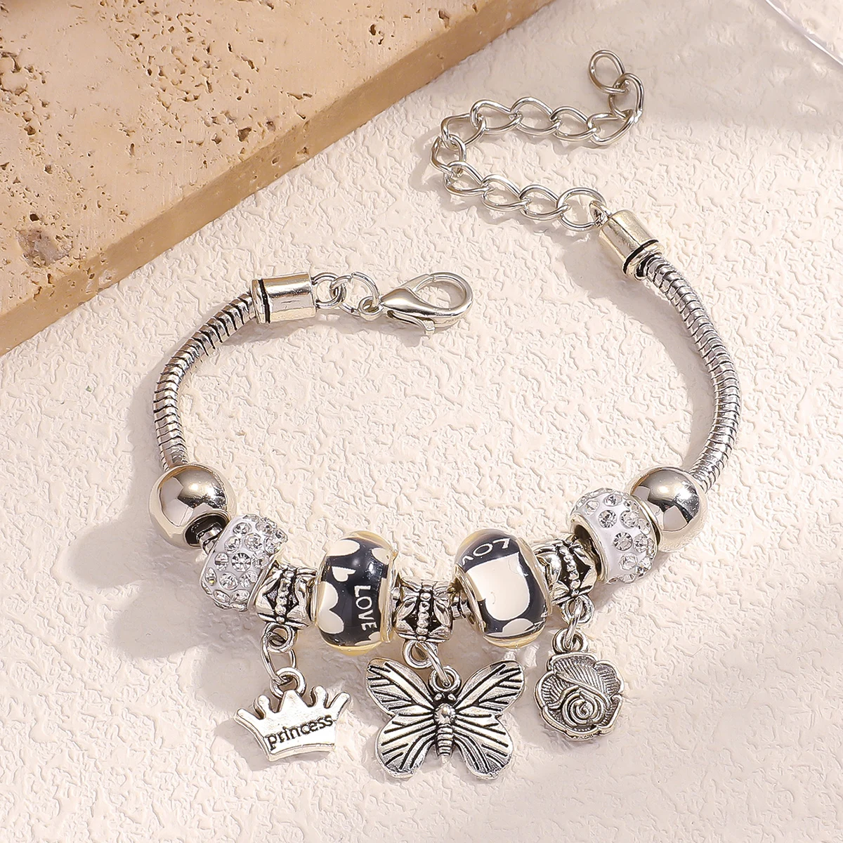1PC Women\'s Fashion Pan Family Multi Element Butterfly Crown Beaded Bracelet Date Travel Banquet Party Festival Dressing Gift