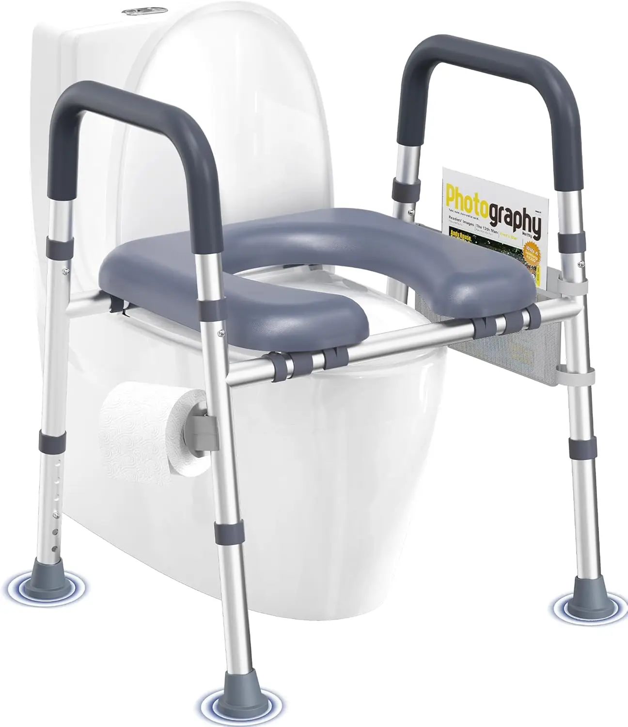 

Adjustable Raised Toilet Seat with Handles & Padded Seat for Seniors, Elderly, Handicap - FSA/HSA Eligible, Fits Any Toilet