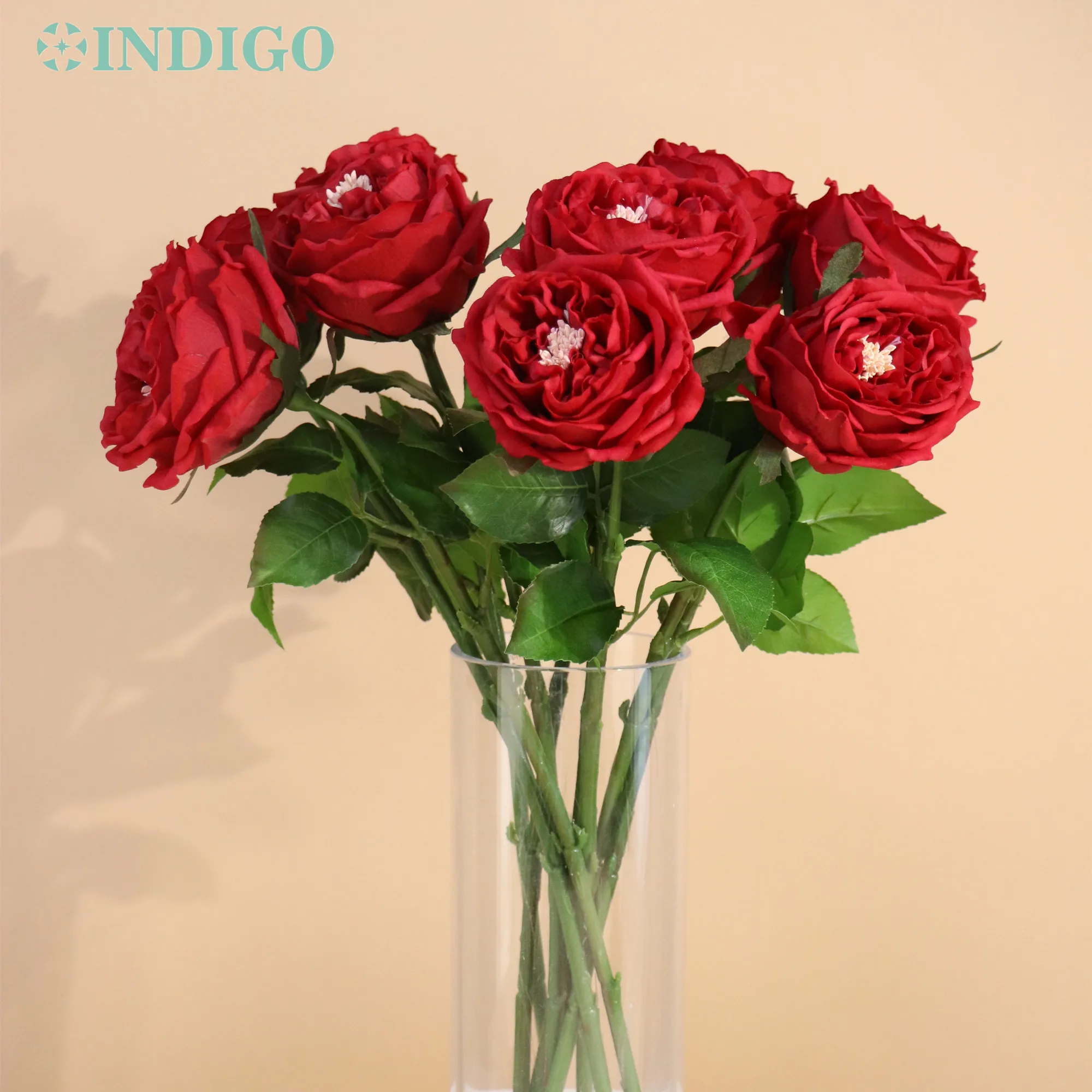 INDIGO- Austin Rose Artificial Flower for Home Decoration, Latex Real Touch, Wedding, Event, Party Display, 5 Stems Per Lot