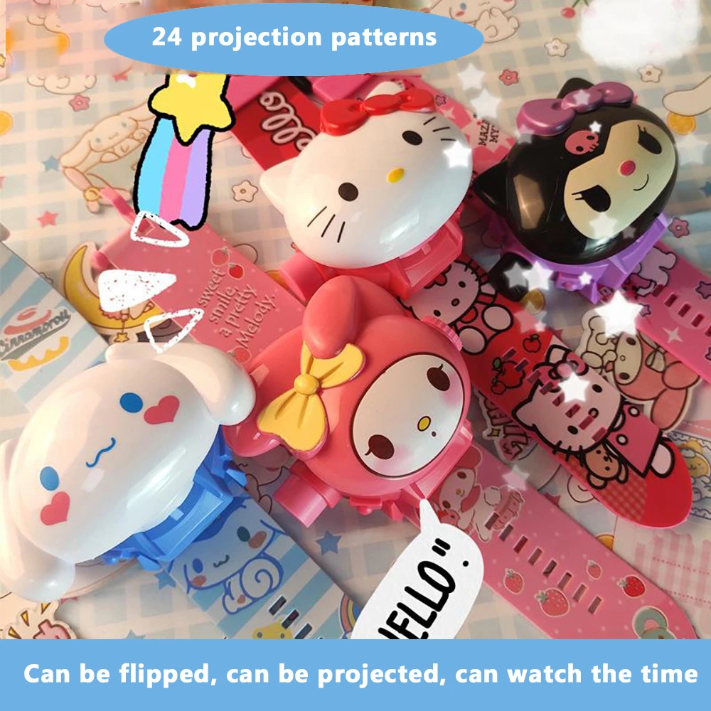 Zegarek projekcyjny Hello Kitty Melody Kawaii Sanrio Cinnamoroll Kuromi Studencki Wielofunkcyjny Zegarek z Kreskówkami Zabawki Prezent dla Dziewczynek