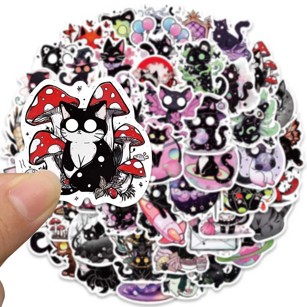 50pcs Vinyl Laptop Decals Cute Funny Cartoon Horror Cats Stickers For Laptop Phone Guitar Luggage Bike Waterproof Graffiti