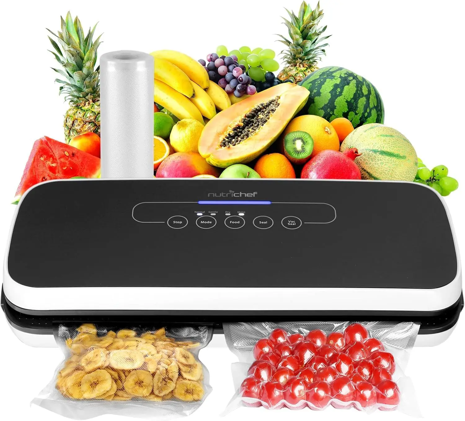 NutriChef 自動真空シーラー - 食品保存システム、スターターキット付き、乾燥＆湿気モード、LEDインジケーター、コンパクト、ブラック