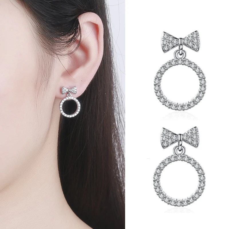 

LByzHan Free Shipping Fashion 925 Sterling Silver Crystal Rhinestone Geometric Round Stud Earrings For Women Beautiful Jewelry