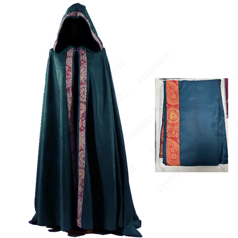 2023 Medieval Long Cape Halloween Party Adult Cosplay Unisex Mage Witchcraft Wicca Robe Conceal Gown Hooded Cloak Costume