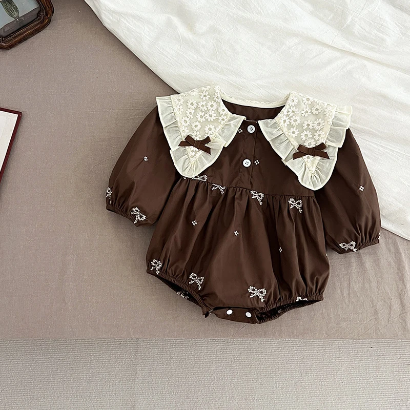 2026 ربيع جديد طفلة حفلة القوس الأطفال رومبير 0-24 متر بأكمام طويلة القطن التطريز الطفل رومبير طفل الأميرة الملابس #6