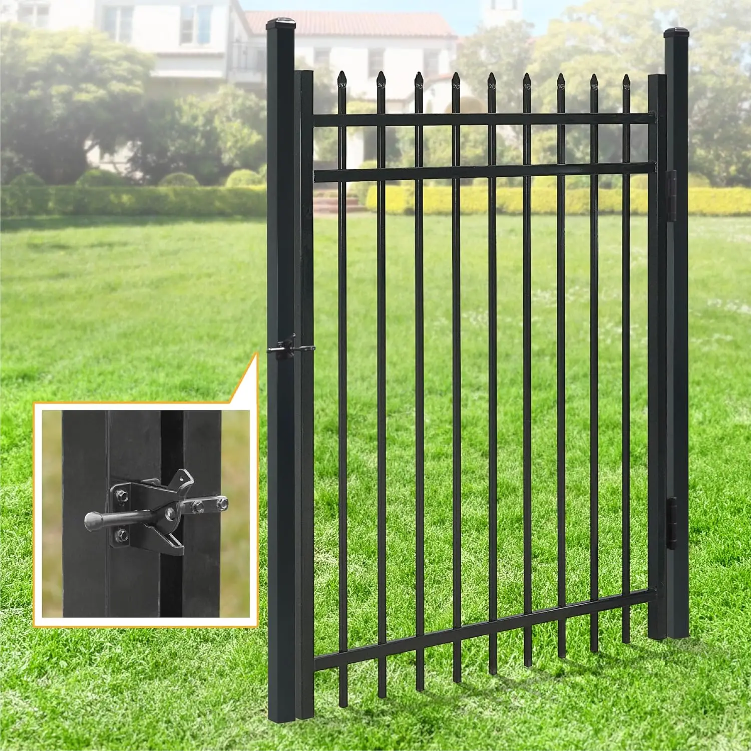 Fencer Wire Heavy Duty Pinnacle Fence Gate, 5Ft Height X 4Ft Width Outdoor Fence Gate, Outdoor Anti-Rust Metal Steel Gate For