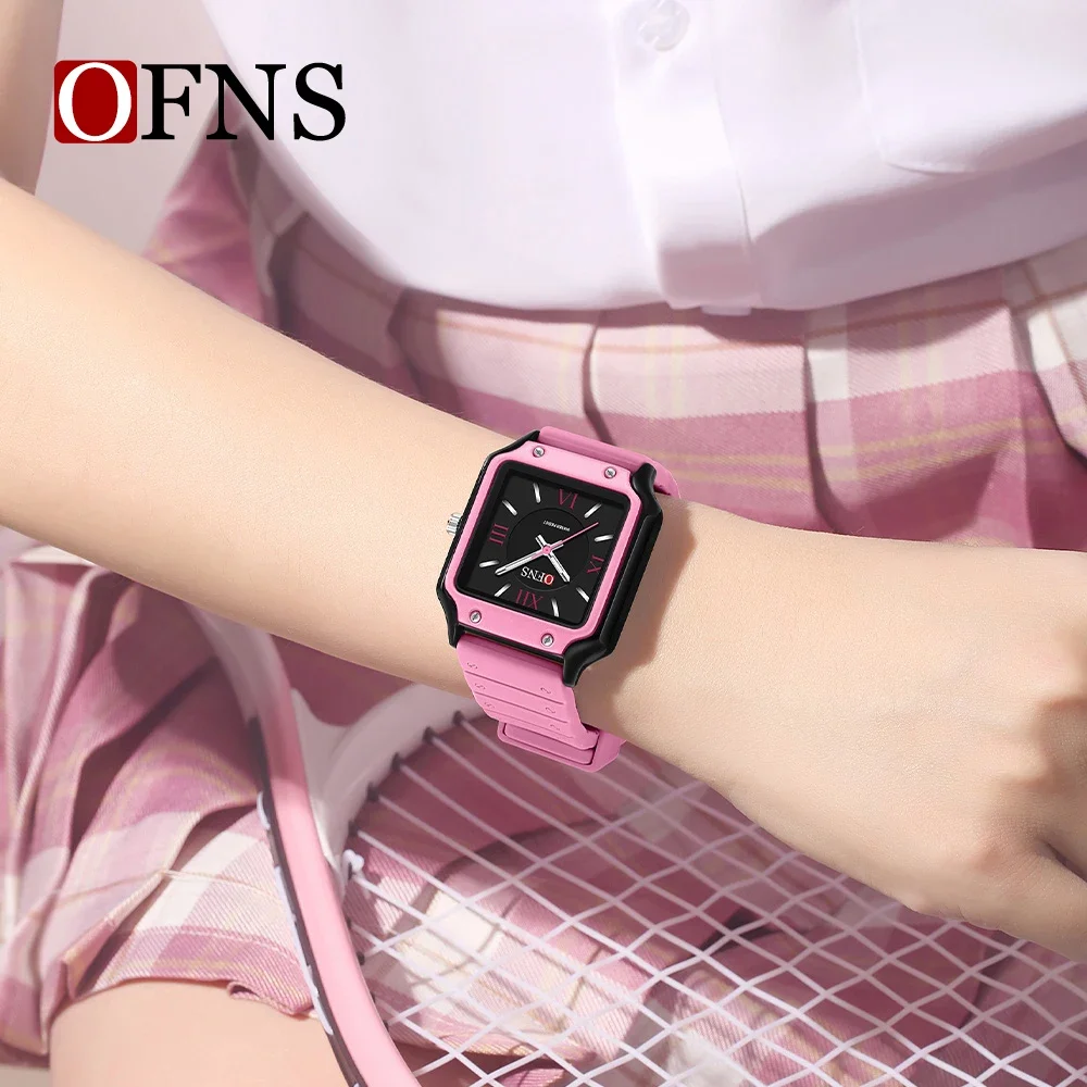 OFNS 패션 크리에이티브 스퀘어 다이얼 여성용 시계, 심플 로마 체중계 방수 캐주얼 쿼츠 시계, 7501