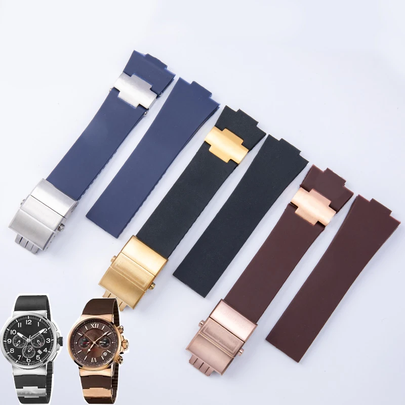 25mm*12mm Watch accessories Waterproof Silicone Rubber Watch Band Wrist WatchBand Belt For Ulysse Nardin Men Strap