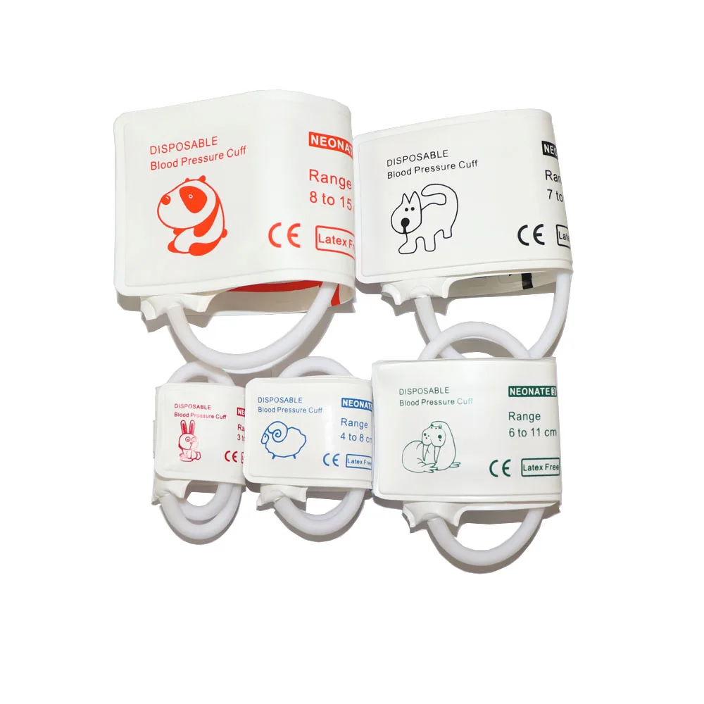 Human & Pet Neonate Disposable Non-Invasive Blood Pressure Cuff White with 5 Sizes 3-15cm Single Tube Animal Print Latex-Free