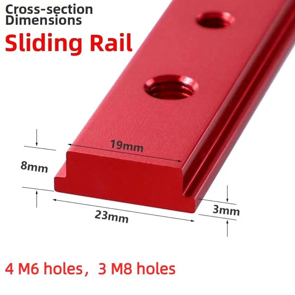 Aluminum Alloy T Track Jig Red Color 200mm Length T Slot Guide Rail Easy To Install Table Saw Fence Woodworking T Bar
