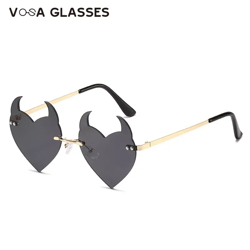 Women Sunglasses Fashion Rimless Sunglass Devil Ear Heart Shape Sun Glasses Retro UV400 Gradients Shades Luxury Feamle Eyewear