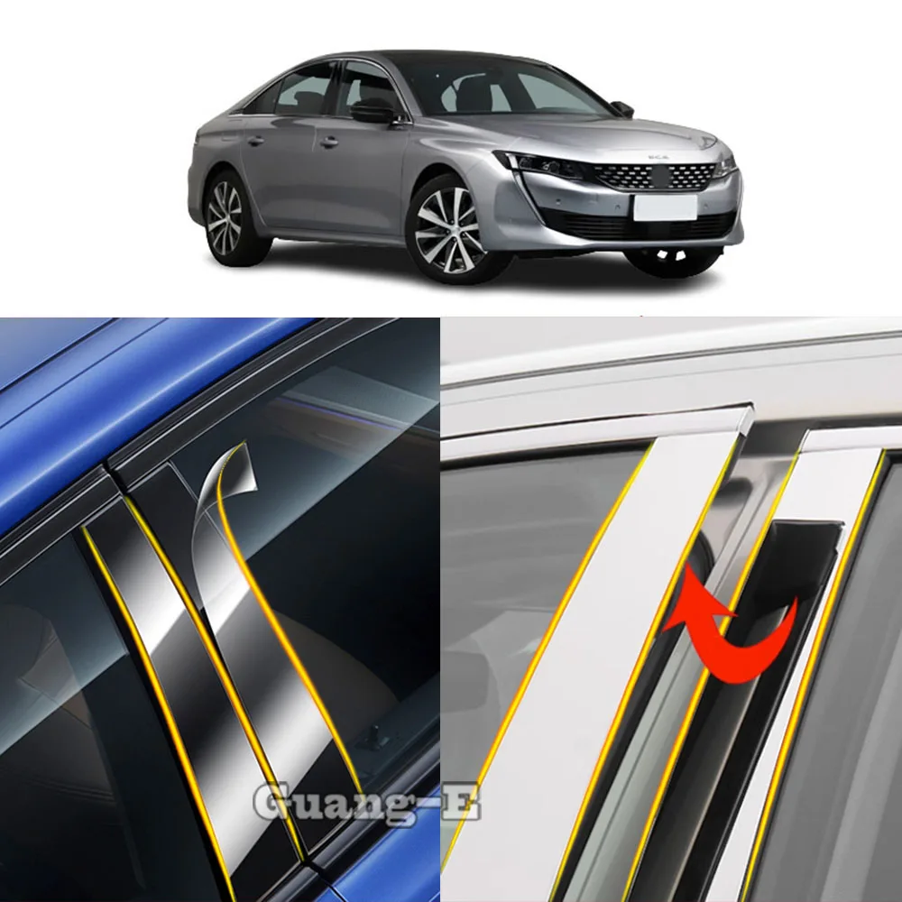 

Car TPU/Glossy Mirror Pillar Post Cover For Peugeot 508 L 508L 2019 2020 2021 2022-2024 Door Trim Window Stickers Accessories