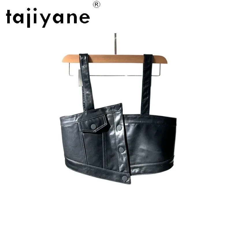 

TAJIYANE Real Leather Jacket Woman Sheepskin Veste Femme Irregular Waistcoat Short Jackets for Woman Leather Coat Chic Jaqueta