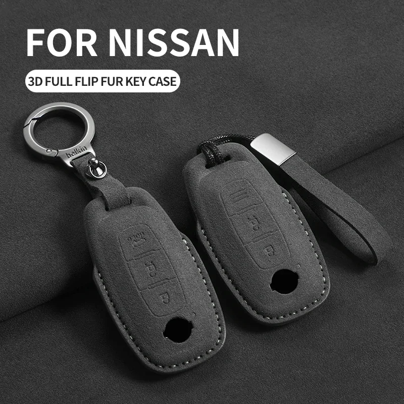 Funda de gamuza con 3 botones para llave remota de coche, carcasa para Nissan Teana Qashqai x-trail Kicks Tiida JUKE 2022 2023 2024, llavero de coche