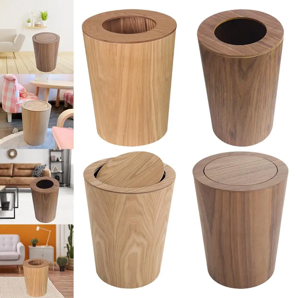 Natural Solid Wood Trash Can Nordic Style Bathroom Rooms Cleaning Tools