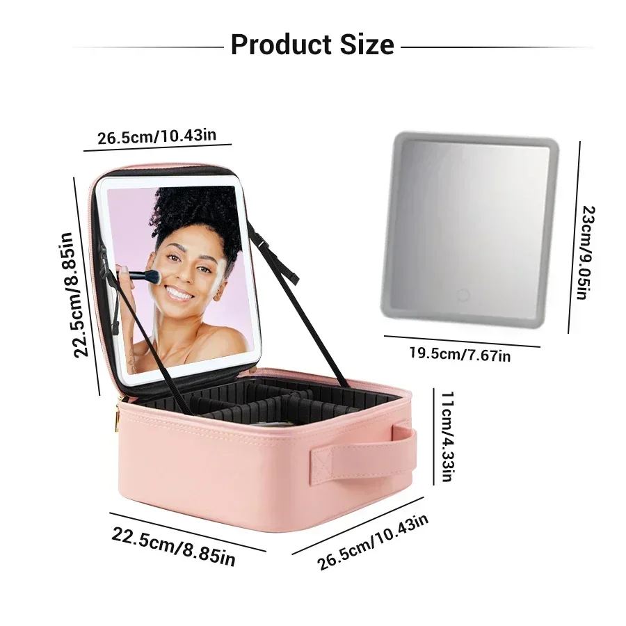 Rechargeable Vanity Mirror Light,Dimmable Makeup Mirror,LED Lighting,Desktop Dresser Organizer,Illuminated Cosmetic Bag,Bedroom
