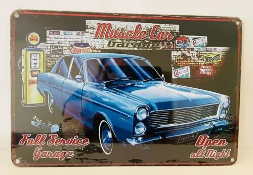 MUSCLE CAR GARAGE Full Service Vintage Style Tin Metal Sign Garage Man Cave