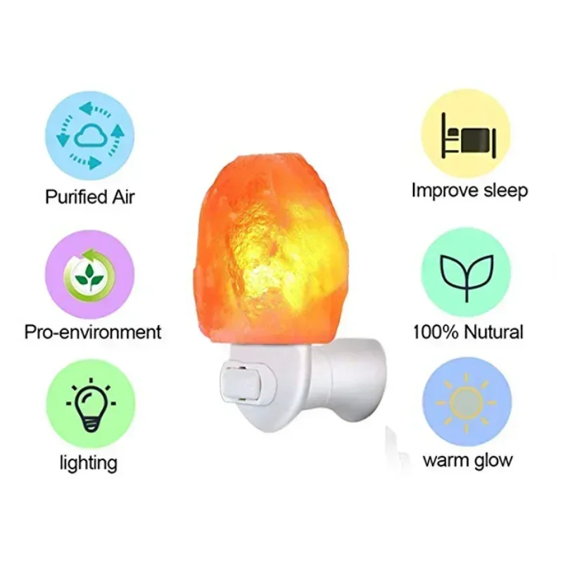 Himalayan Warm White Salt Lamp Night Light Natural Crystal Hand Carved Air Purifying with Plug Release Negative Ions Bedroom