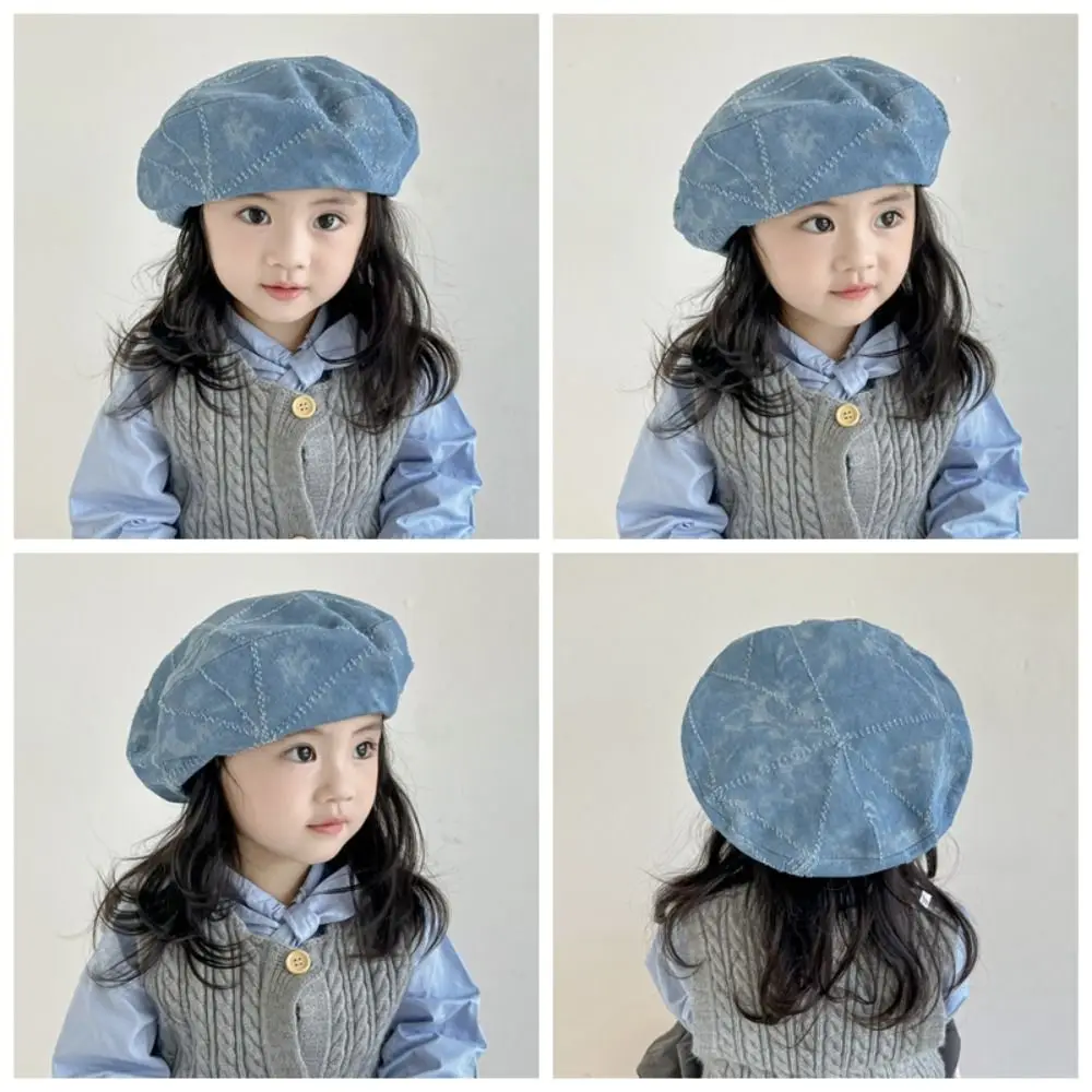 

New Vintage Children's Beret Denim Korean Octagonal Hat Retro Outdoor Newsboy Cap Kids