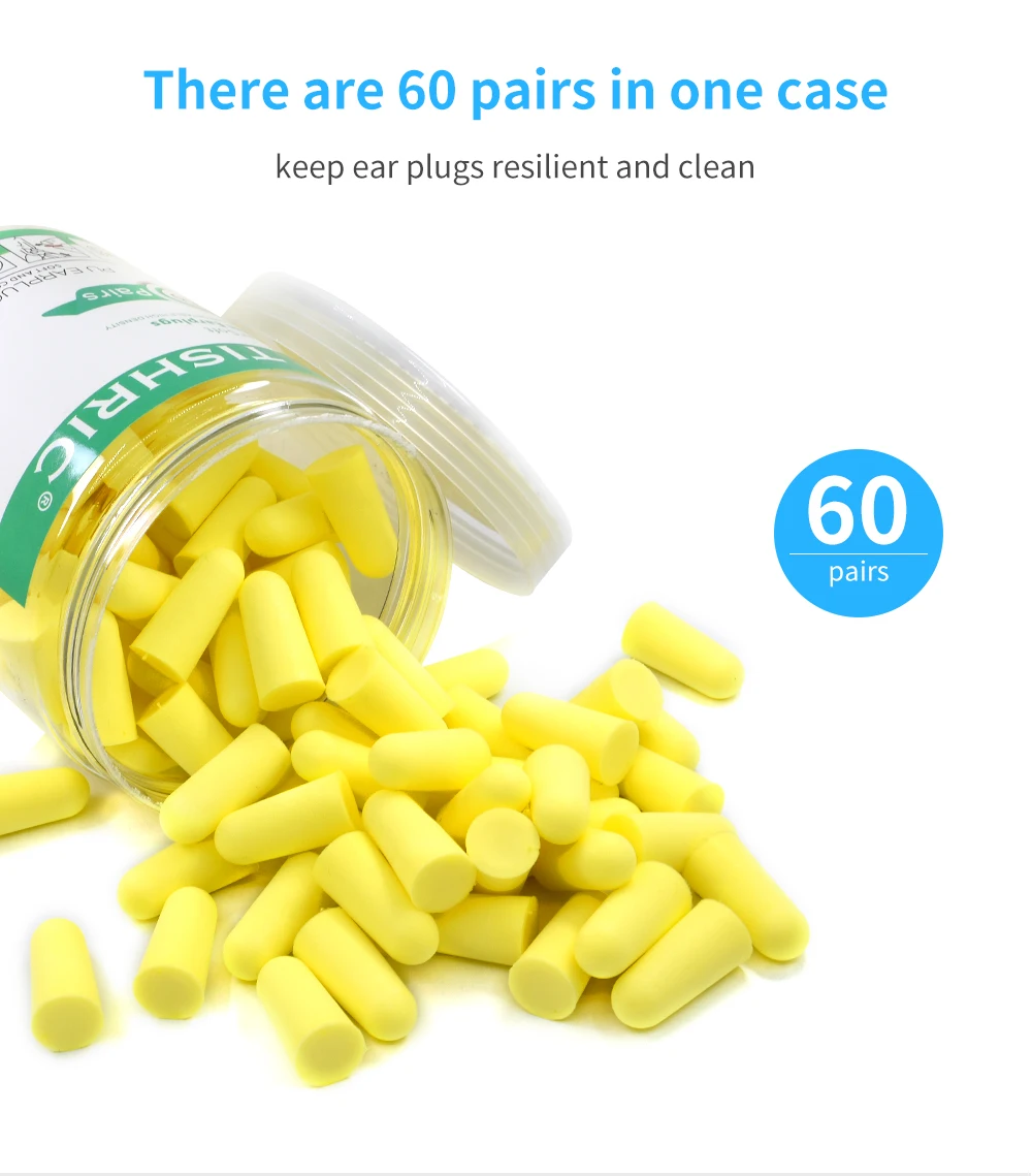 TISHRIC Earplugs Soft Sponge Ear Plugs Noise Reduction Sleeping Earplug Travel Noise Reduction Rate 35.5db Sound Insulation