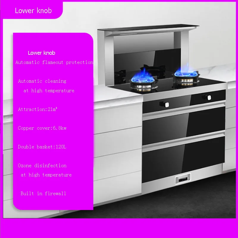 Stainless Steel Cooktop Gas Stove+Smoke Lampblack Machine Multi-functional Kitchen Integrated  Automatic Cleaning 220V
