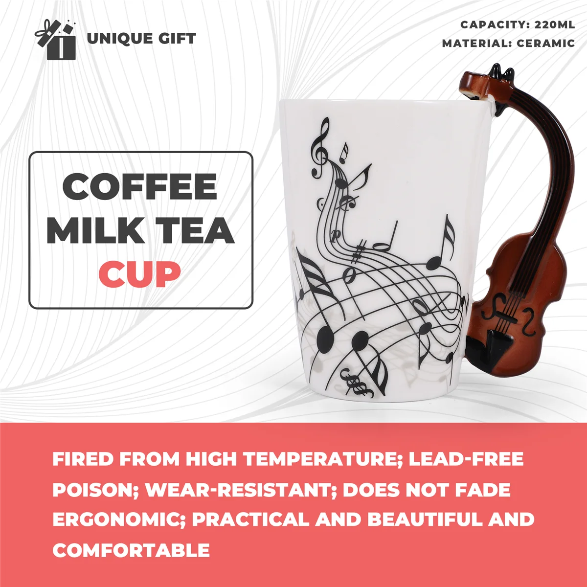 

F-3C novelty Violin handle ceramic cup free spectrum coffee milk tea cup personality mug musical instrument gift cup
