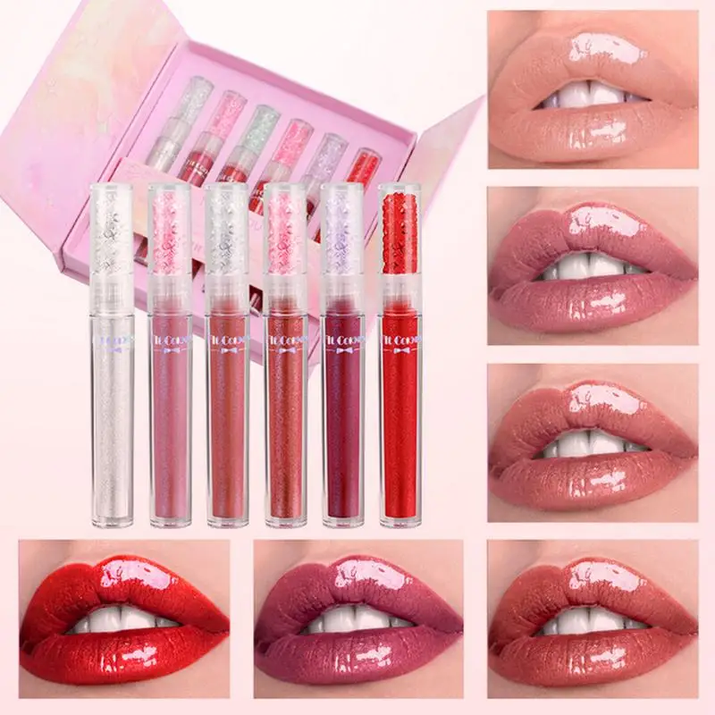 NIEUWE 6 stks/set Spiegel Parel Lipgloss Waterdichte Langdurige Hydraterende Lipstick Shine Glitter Lipgloss Vrouwen Make-Up Cosmetica