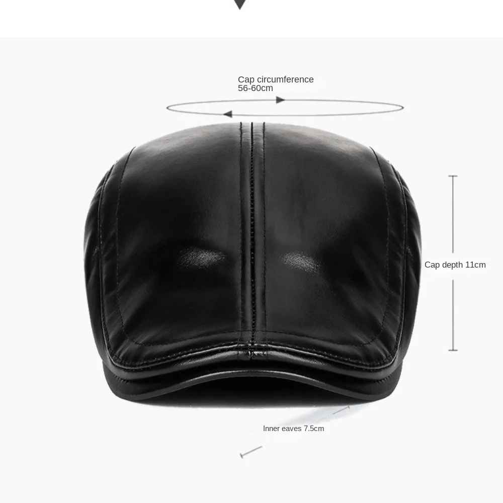 

PU Leather Middle-aged Elderly Duck Tongue Hat Short Brim Vintage Flat Visor Cap with Ears Snapback Smooth Suede Painter Cap Men