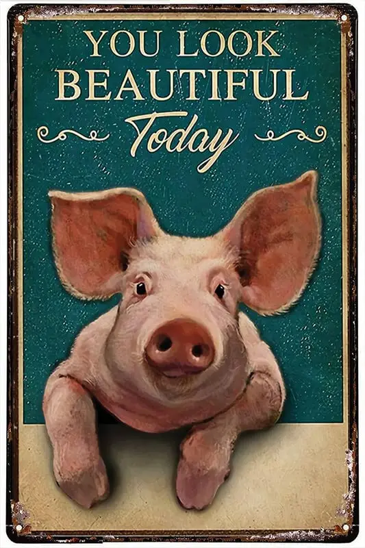 

Funny Metal Tin Sign You Look Beautiful Today Cute Pig Metal Tin Sign Art Holiday Decoration Outdoor & Indoor Sign Train Sta