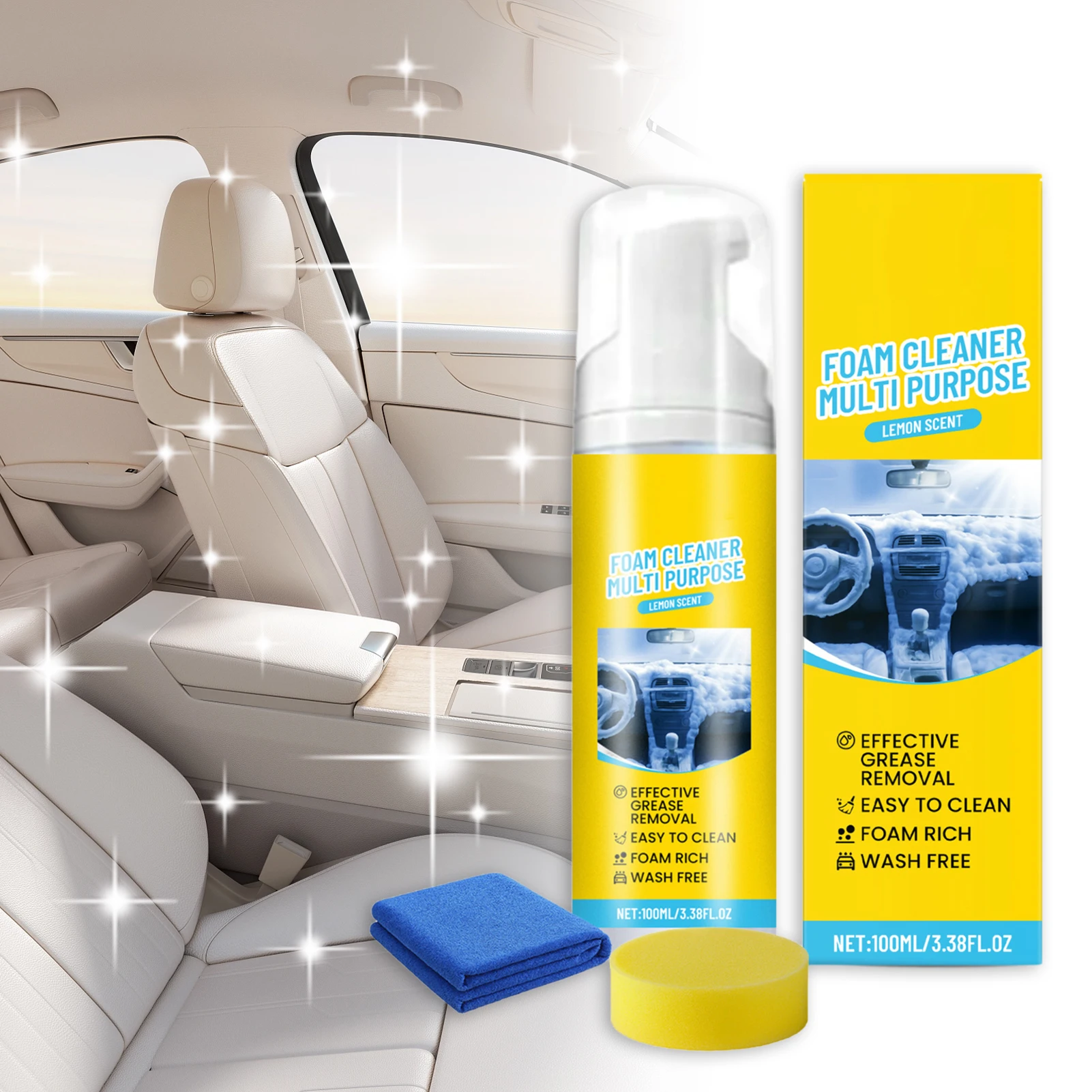 Quick Car Leather Restoring Liquid Long Service Life Quick Cleaner with Sponge and Towel for All Kinds of Car Type