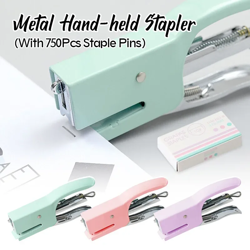 Mini Stapler Metal Hand-held Stapler with 750Pc Staple Pin Labor-Saving Office Stapler Portable Compact Kawaii Stationery