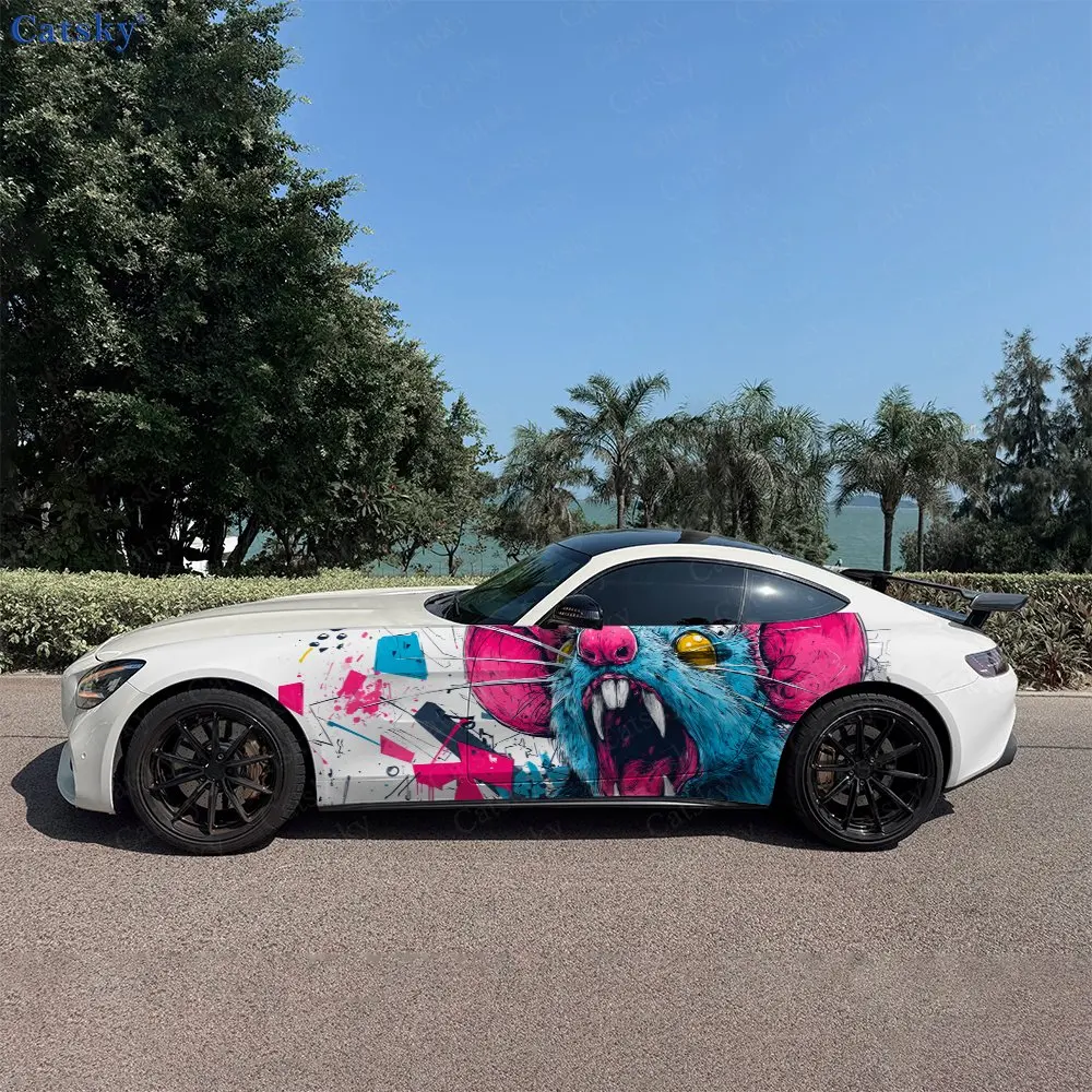 

2pcs Cool Wild Rat Graffiti Realm, Durable, Fade-resistant, Enhance Vehicle Aesthetics With Bold Artistic Design Car Vinyl Wraps