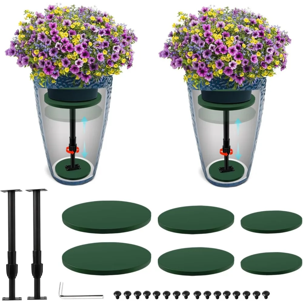 Adjustable Plant Risers 2-Pack for Large Pots, Fits 12-21" Inserts with 6" 8" 10" Base/Top