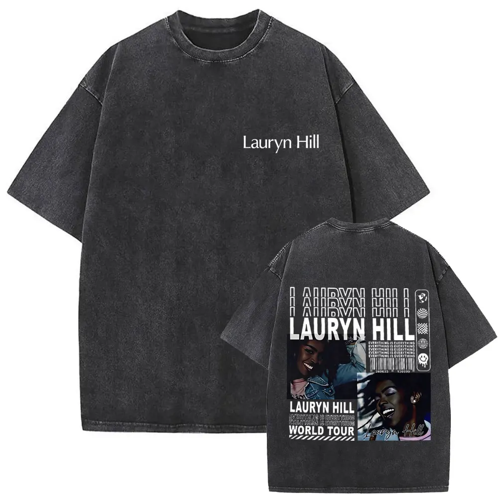 Washed Vintage Lauryn Hill The Miseducation of Lauryn Hill Double Sided Print T-shirt Men Women Hip Hop Retro Oversized T Shirts